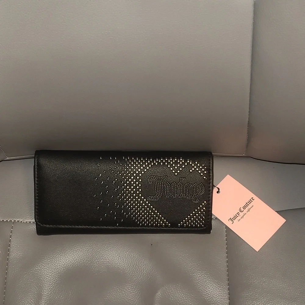 NWT Juicy Couture Black Wallet with Heart Design and silver studs
